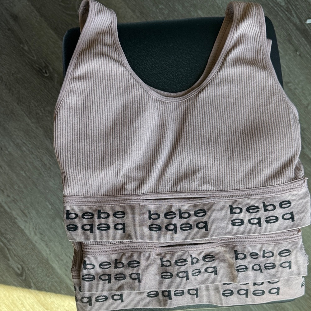 bebe Ribbed Logo Band Sports Bra - Dusty Pink